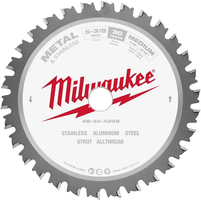 Milwaukee 48-40-4205 Circular Saw Blade, 5-3/8 Dia, 5/8 Arbor, 30-Teeth, Carbide Cutting Edge
