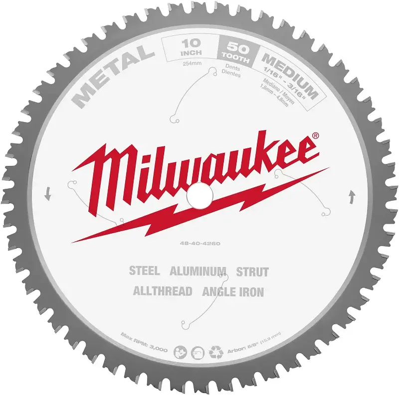 Milwaukee 48-40-4260 Circular Saw Blade, 10 Dia, 5/8 Arbor, 50-Teeth, Carbide Cutting Edge