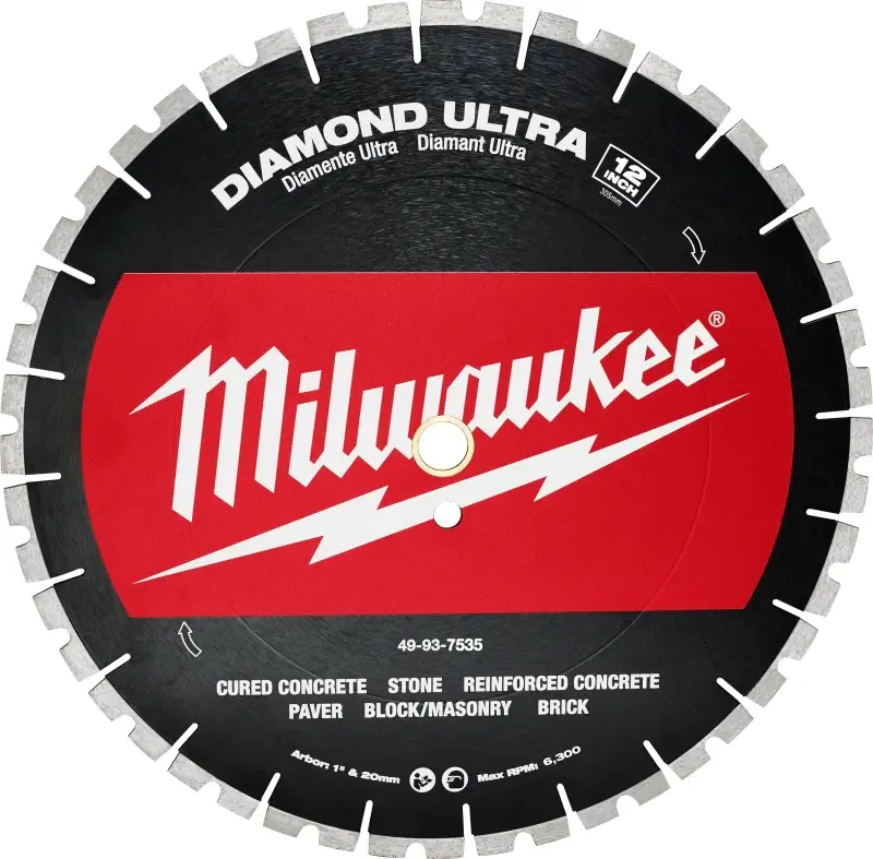 Milwaukee 49-93-7535 Saw Blade, 12 Dia, 1 Arbor, Diamond Cutting Edge, Segmented Rim