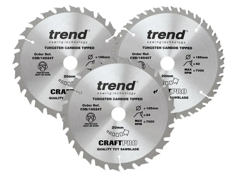 TREND CraftPro Rechargeable Saw Blade 165 x 20mm x 24T/40T (Pack 3)