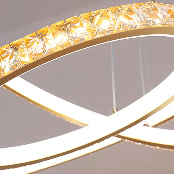 3-Tier Chandelier Portable Fixture Modern Crystal LED Gold Ceiling Pendant Light 3 Color/Inner Warm Outer White/Inner Whit...