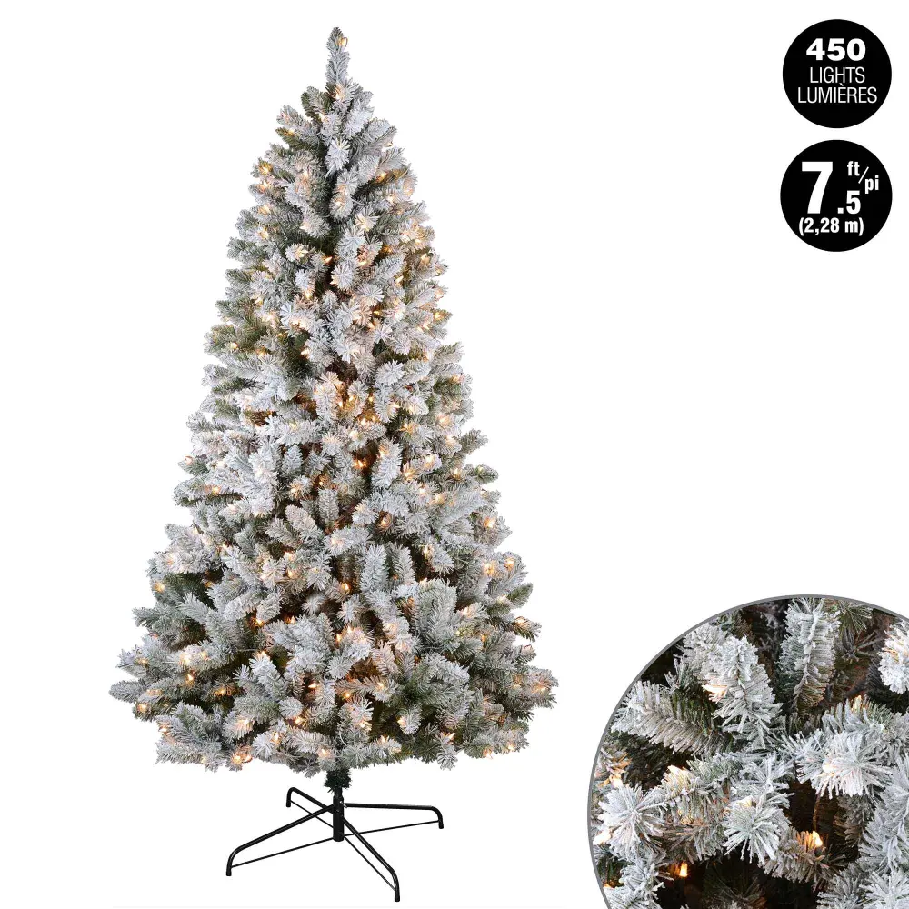 Flocked Whistler Fir Tree 450 Mini Lucid Incandescent Light 1,002 Tips, 7.5' (2.28 m)