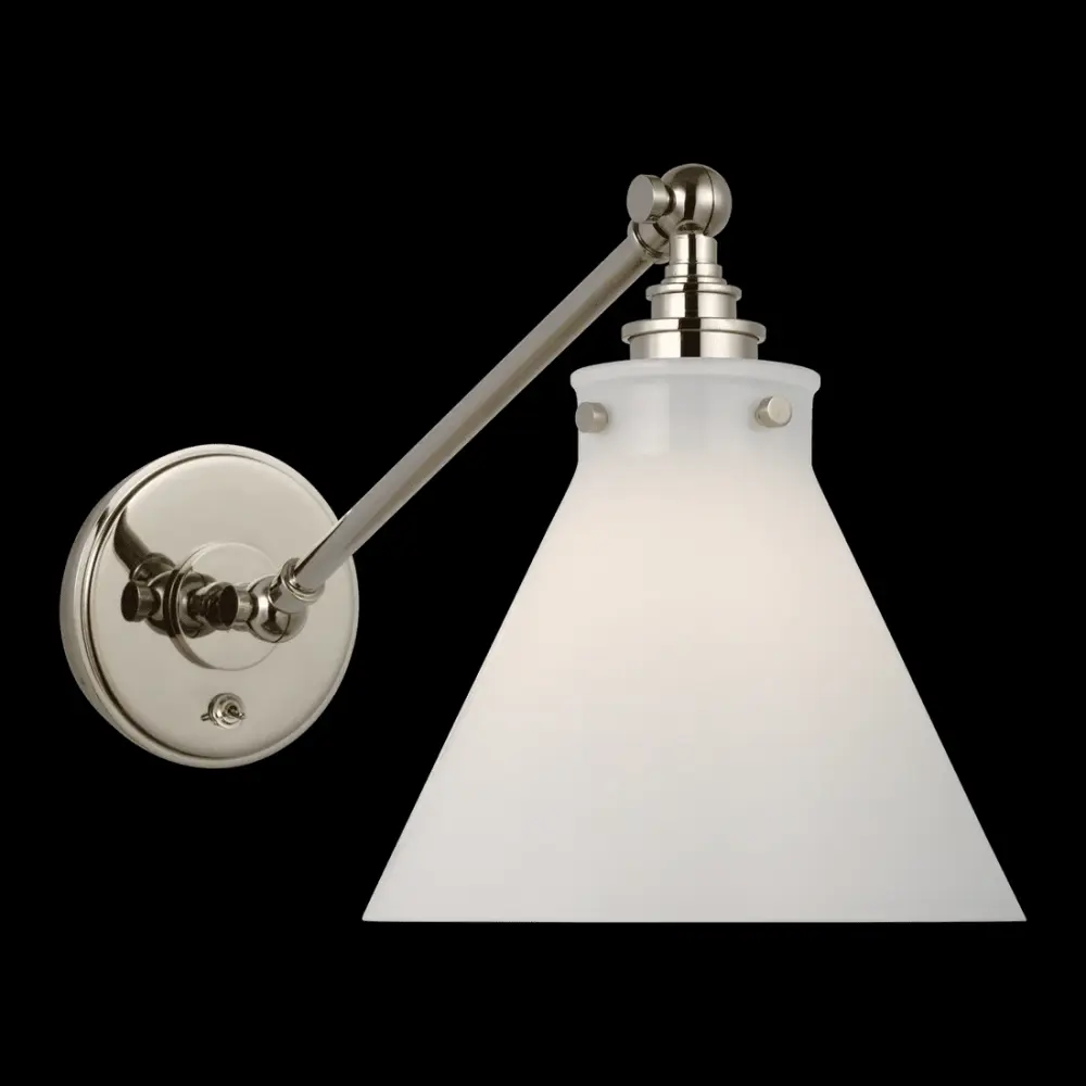 Parkington Single Library Wall Light - Polished Nickel Chalk Glass