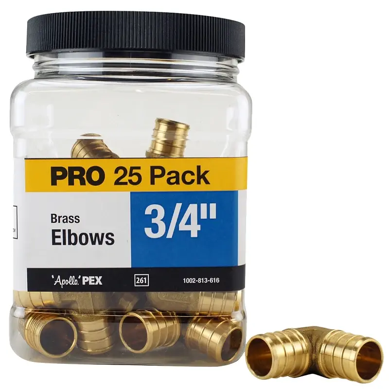 Apollo APXE3425JR Pipe Elbow, 3/4 , Barb, 90 deg Angle, Warm alloy, 200 psi Pressure, 25/PK