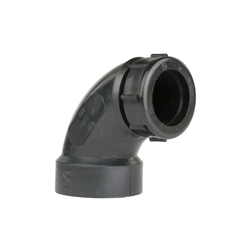 ABS-DWV 90˚ Elbow «Slip Joint Nut x Hub», 1-1/2" x 1-1/4"