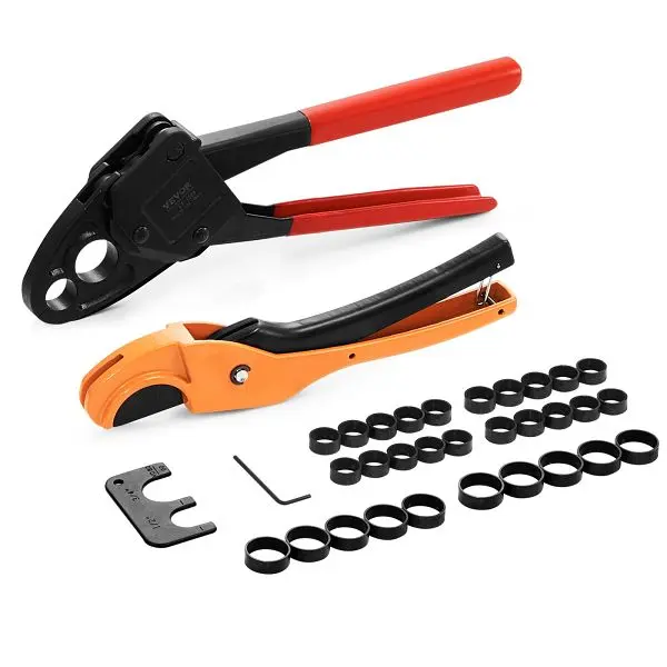 VEVOR Expert PEX Pipe Crimping Tool, Angle Dual Head Combo PEX Crimper 1/2" and 3/4" Electrolytic Copper Crimp R...