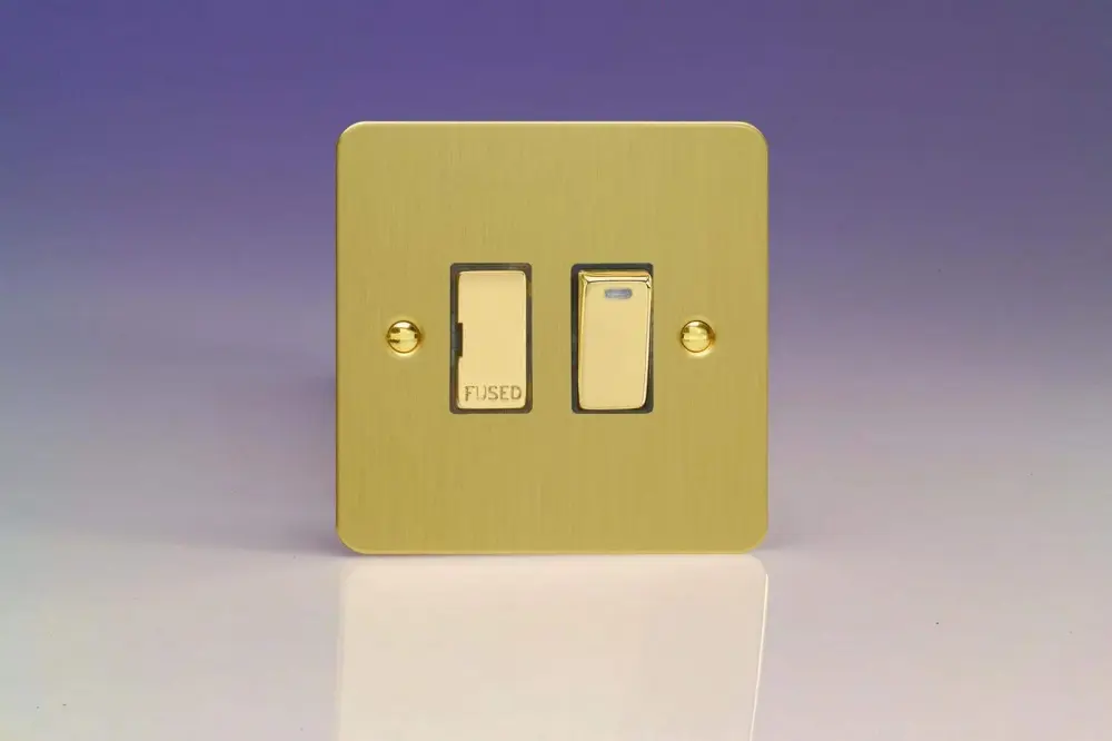 Varilight 13A Switched Fused Spur + Neon Metal Inserts Brushed Warm alloy XFB6ND Compatible Google Home