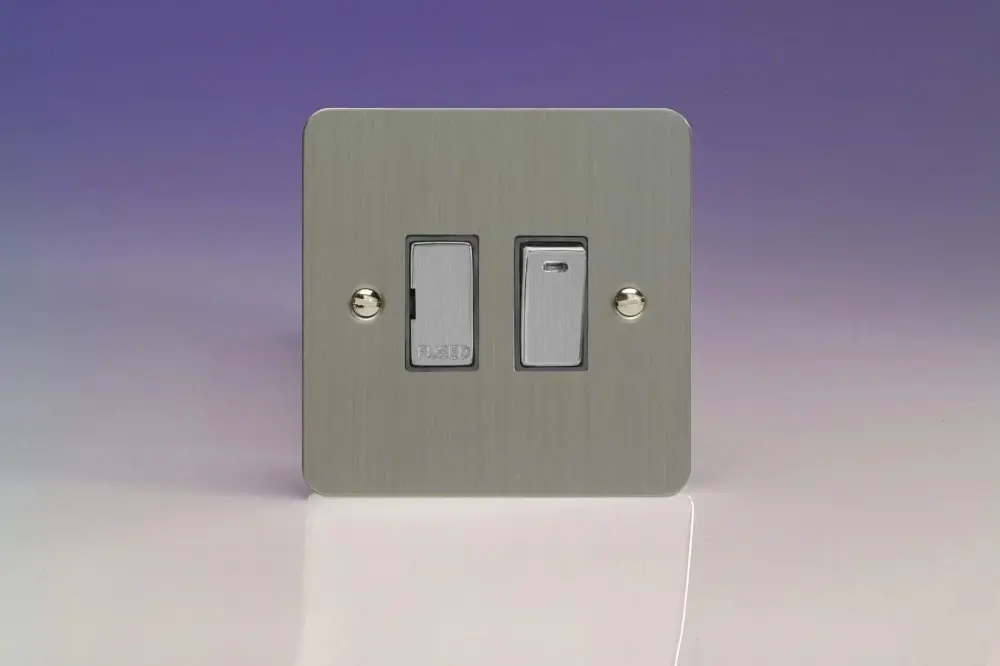 Varilight 13A Switched Fused Spur + Neon Metal Inserts Soft-touch Steel XFS6ND