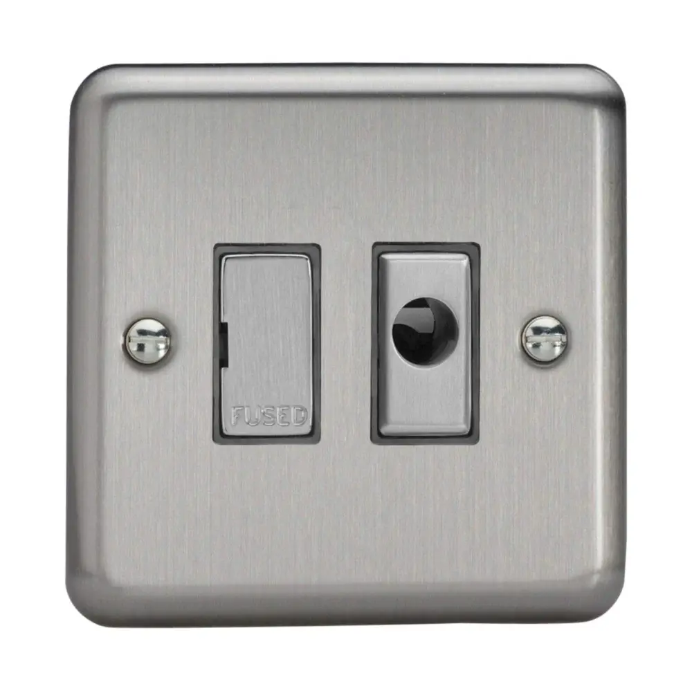 Varilight 13A Unswitched Fused Spur + Flex Outlet Steel Inserts Matt Chrome XS6UFOD