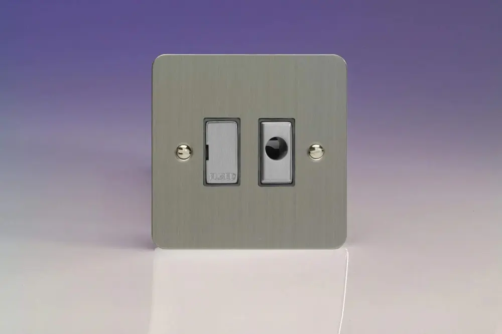 Varilight 13A Unswitched Fused Spur + Flex Outlet Metallic Inserts Brushed Steel XFS6UFOD | Dimmable LED Compatible