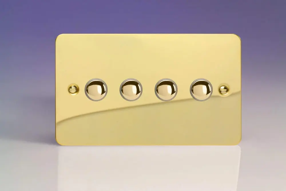 Varilight 4-Gang 6A 1-Way Push-to-Make Momentary Switch (Twin Plate) Reflective Brass XFVM4
