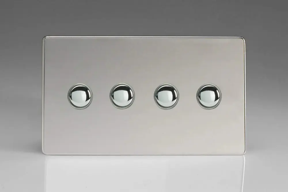 Varilight 4-Gang 6A 1-Way Push-to-Make Momentary Switch (Twin Plate) Shiny Chrome XDCM4S Adjustable Brightness
