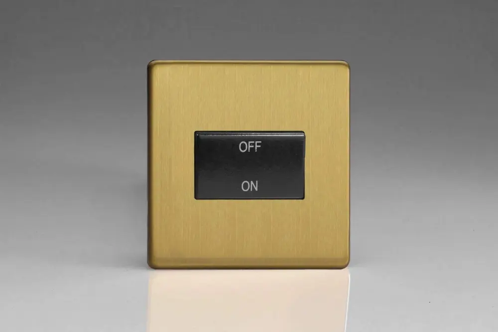 Varilight Flat Plate Screwless Textured Brass Fan Isolator Switch Black Insert XDBFIBS