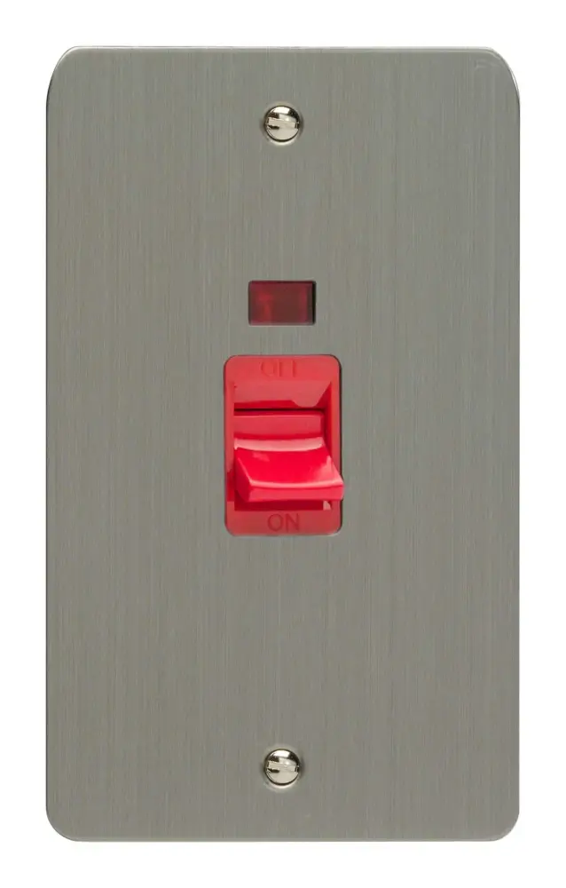 Varilight XFS45NB 45A Cooker Switch Brushed Reinforced Neon On Twin Verticle Plate Black Insert