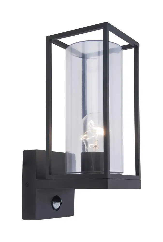 Flair Outdoor Wall Light Motion Sensor, Modern Wall Light Made Metal / Glass Low-sheen Black, 1 Bulb Outdoor Light, Square...