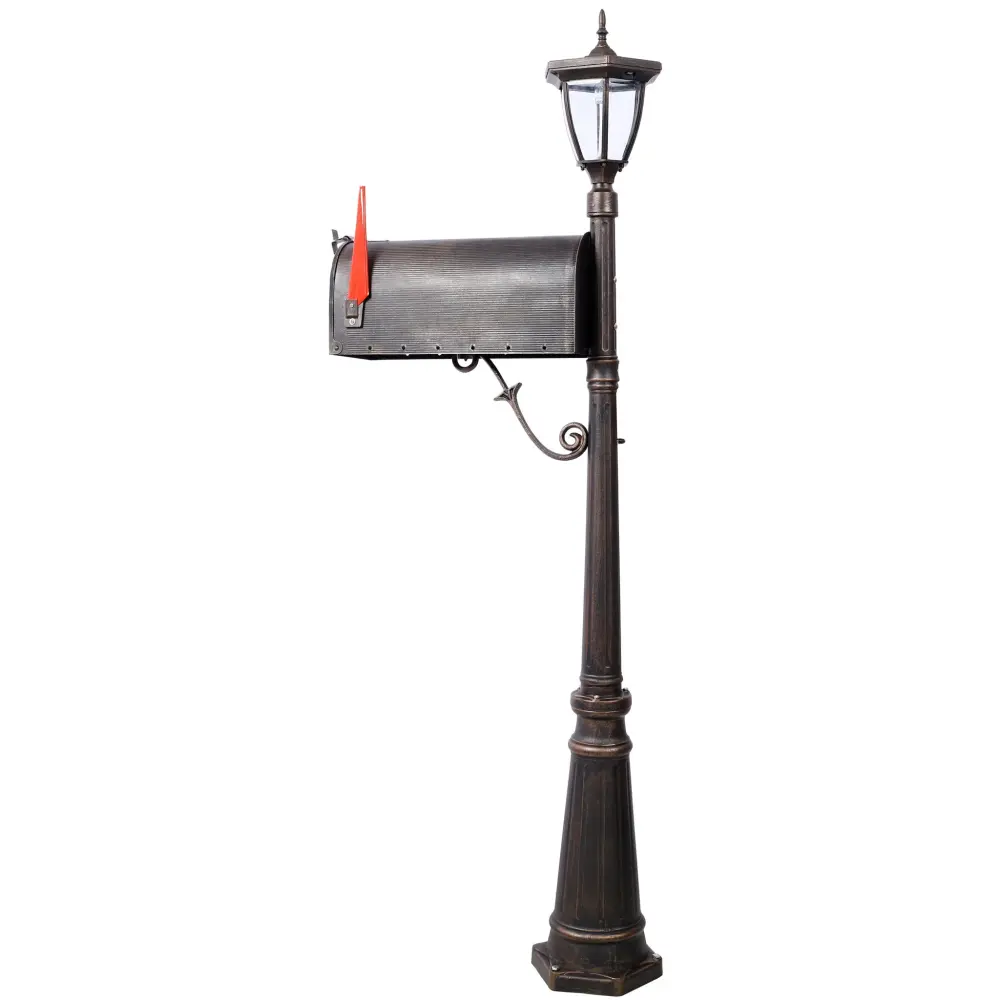 Stratford - Heavy Duty Cast Aircraft-grade Mailbox Post And Solar Light, Fluted Base, Decorative Modern Mailbox - Brown