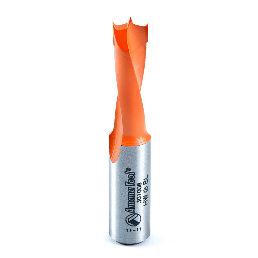 Amana Tool 301008 Carbide Tipped Brad Point Boring Bit L/H 8mm Dia x 57mm Maxi x 10mm Shank