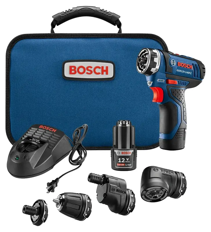 Bosch Flexiclick GSR12V-140FCB22 Drill/Driver System, Battery Included, 12 V, 2 Ah, 1/4 Chuck, Keyless Chuck