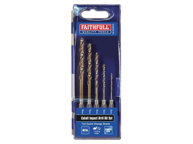 Faithfull HSSE M35 Cobalt Quick-Change Impact Drill Bit Adjust, 5 Piece