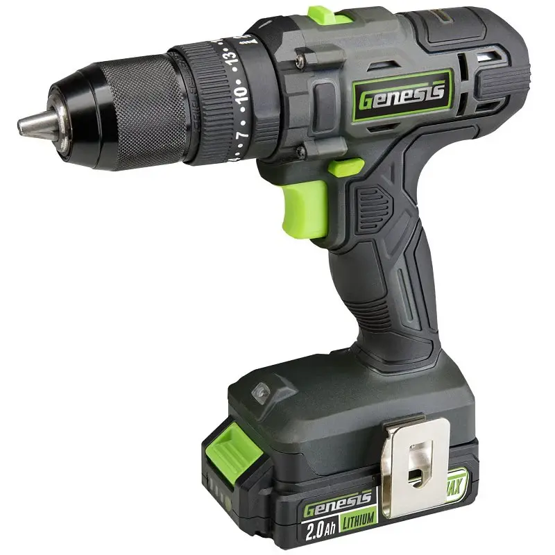 Genesis G20 Max GLHD20B Hammer Drill, Battery Included, 20 V, 2 Ah, 1/2 Chuck, Ratcheting Chuck