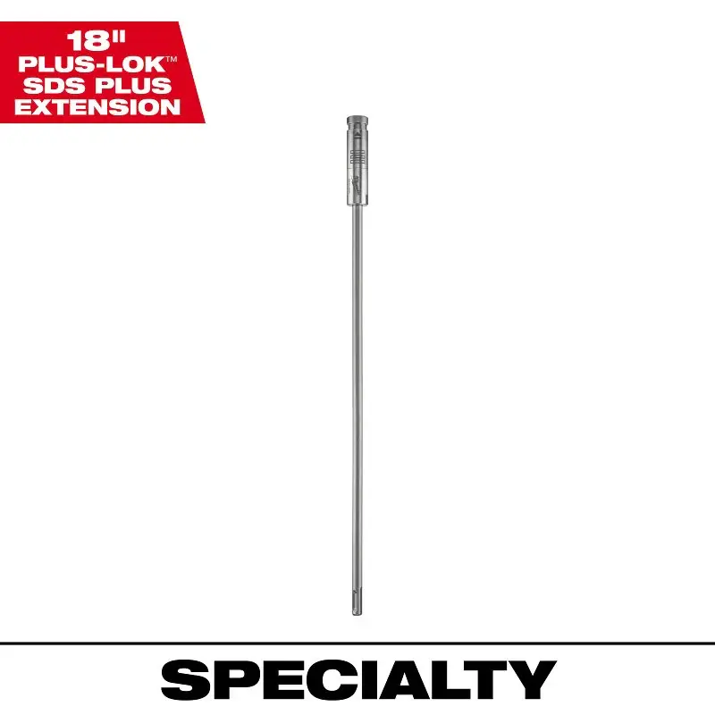 Milwaukee PLUS-LOK 48-20-6945 Drill Bit Extension, 7/8 Drive, 29/64 Shank, SDS Plus Shank, 18 L, Chromed