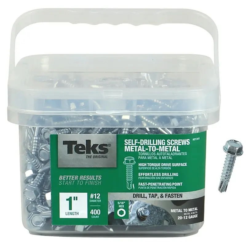 Teks 21341 Screw, #12 Thread, 1 L, Hex Drive, Self-Drilling, Self-Tapping Point, Stainless, Zinc, 400 PAIL