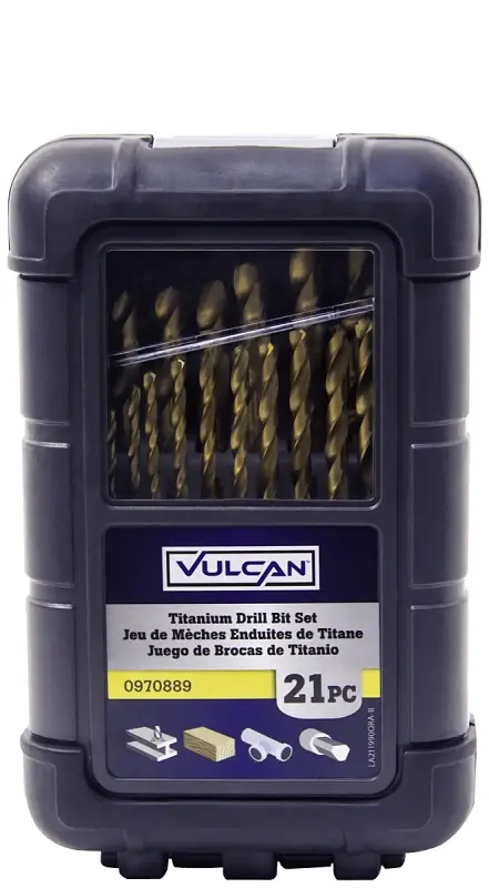 Vulcan 211990OR Drill Bit Set, 21-Piece, High Speed Steel/Titanium Nitride, Luminous Yellow