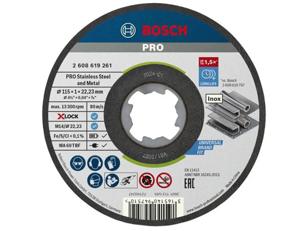 Bosch Powertool Accessories Pro Stainless Alloy And Metal Bonded Cutting Disc 115 X 1.0 X 22.23Mm Tin 10