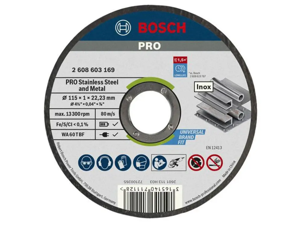 Bosch Powertool Accessories Pro Stainless Steel And Alloy Bonded Cutting Disc 115 X 1.0 X 22.23Mm Tin 10