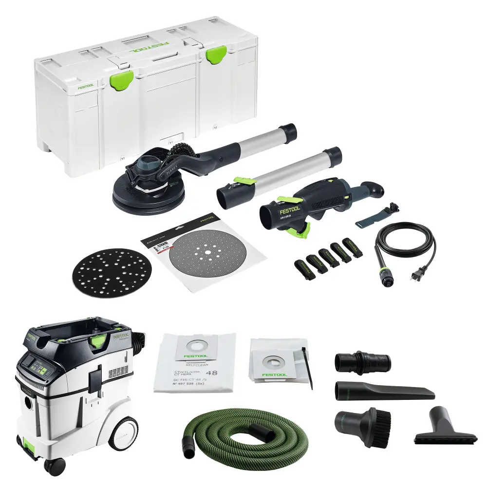 Festool Planex 2.0 Drywall Sander LHS 225 EQI-Plus and Dust Extractor Autoclean CT 48 EI AC Combo Package