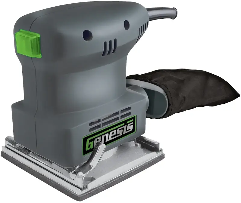 Genesis GPS2303 Palm Sander, 1.3 , 1/4 Sheet, Comprises: Dust Collection Bag, Paper Punch and Sandpaper Assortment