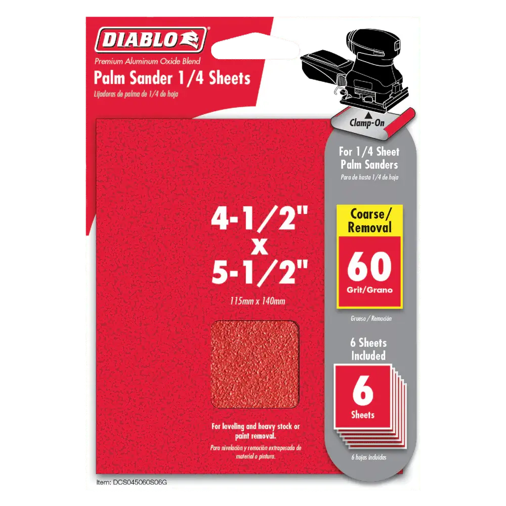 Palm Sander 4-1/2 . x 5-1/2 . 60-Grit Clamp-On Sanding Sheet (6-Pack)- Damaged Box