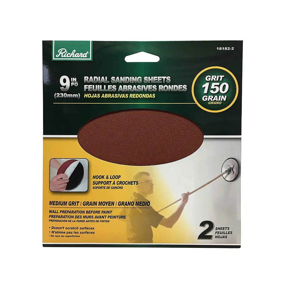 Round Sanding Sheet 9'' Diameter Velcro Backing, 150 Grit two-unit