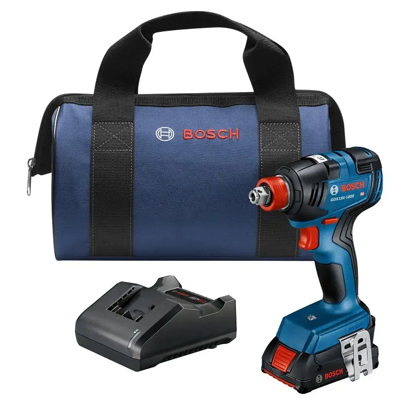 Bosch GDX18V-1800B12 Impact Driver Kit, Battery Included, 18 V, 2 Ah, 1/4, 1/2 Drive, Hex, Square Drive