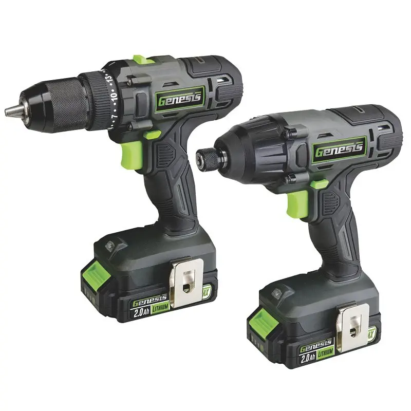Dust Sealed Genesis G20 Max GL20DIDKB2 Drill/Impact Driver Combo Kit, Battery Included, 2 Ah, 20 V, Lithium-Ion