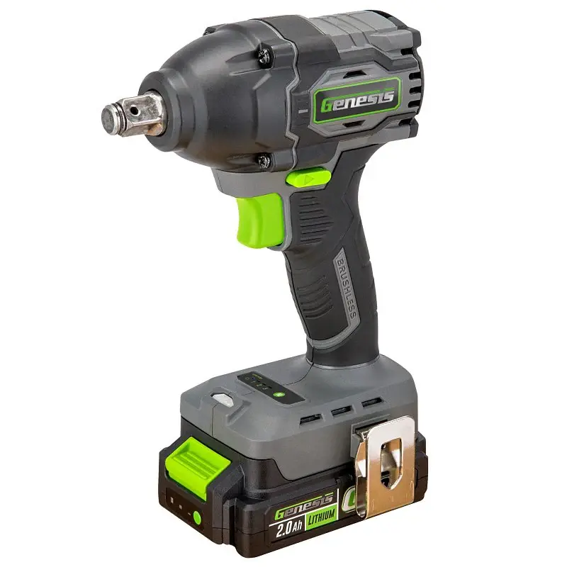 Genesis G20MAX GLIW2012BH 3-Speed Impact Wrench, Battery Included, 20 V, 2 Ah, 1/2 Drive, Square Drive Fast Charger