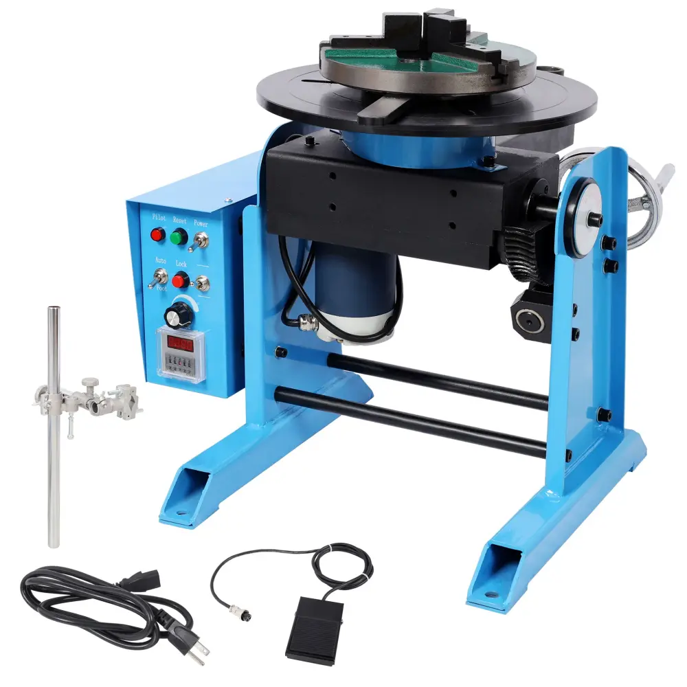 Heavy Duty Rotary Welding Positioner Turntable Table Hand-powered Tilt And 3 Jaw Lathe Chuck - Blue