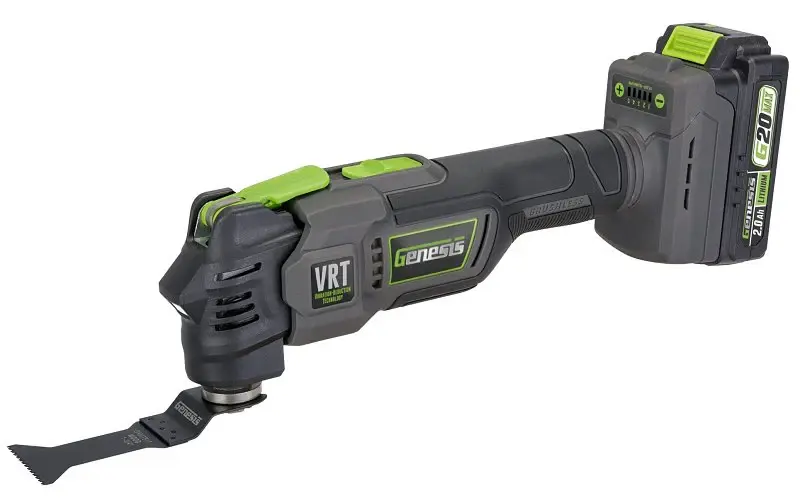 Heavy Duty Genesis G20MAX GLMT20BH Brushless Oscillating Multi-Tool, Battery Included, 20 V, 2 Ah, 10,000 to 19,000 opm