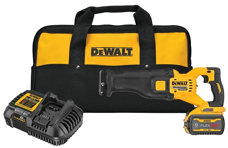 DEWALT DCS389X1 Series Brushless Reciprocating Saw Kit, Battery Included, 60 V, 9 Ah, 1-1/8 L Stroke