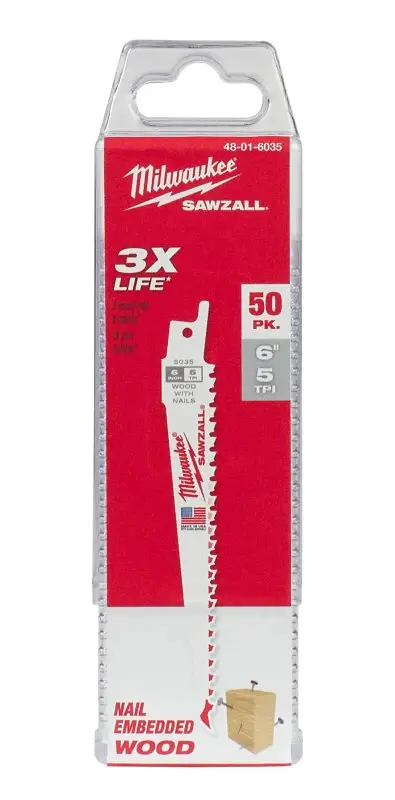 Milwaukee Sawzall Series 48-01-6035 Reciprocating Saw Blade, 3/4 W, 6 L, 5 TPI, Bi-Metal Cutting Edge