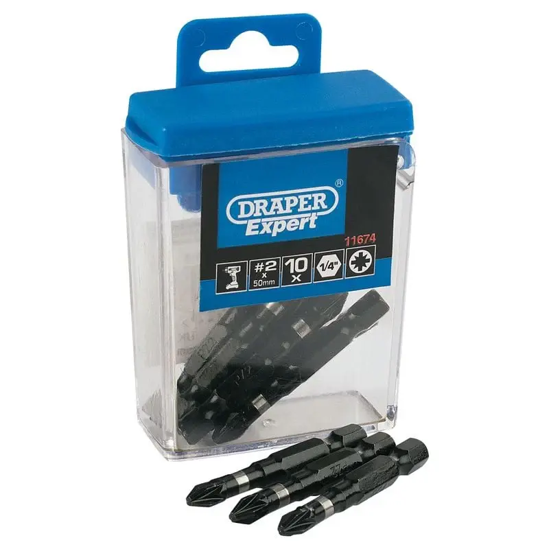 Draper IBPZ2/50 PZ Type Impact Bits, No.2 x 50mm (10 Piece)