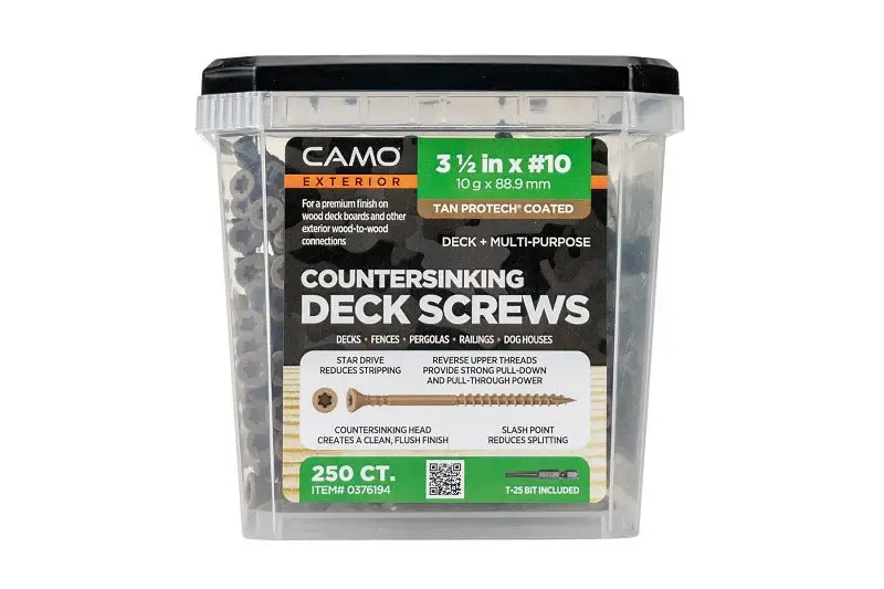 Camo 0376194 Deck Screw, #10 Thread, 3-1/2 L, Coarse Thread, Flat Head, Star Drive, Type 17 Slash Point, Carbon-fiber Steel