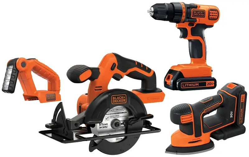 Black+Decker BD4KITCDCMSL Combination Tool Kit, Battery Included, 20 V, Lithium-Ion Toolbox Red