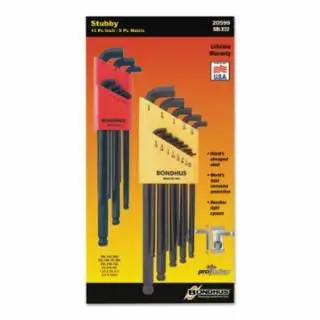 Bondhus Balldriver Stubby L-Wrench Key Sets, 22 per Set, Hex Ball Tip, Inch/Metric, 20599