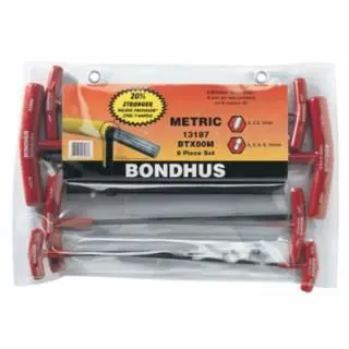 Bondhus Balldriver T-Handle Hex Key Sets, 8 per Collection, Hex Ball Tip, Metric, 13187