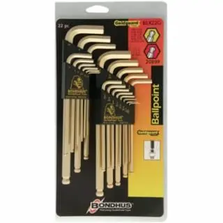 Bondhus Goldguard L-Ratcheting Wrench Combination Sets, 22 Pieces, Ball Hex Tip, Inch/Metric, 20899