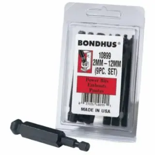 Bondhus Grooved Bhx9Mm 9Pc. 3" Metric Balldriver Power Bit S, 10899