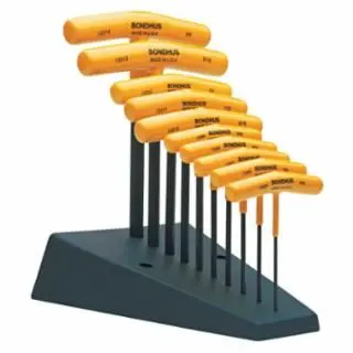 Bondhus T-Handle Hex Tool Set, 10 per Stand, Hex Tip, Inch, 3/32 To 3/8 , 13390