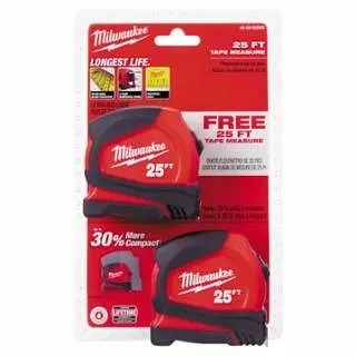 Milwaukee Space-saving Wide Blade Bottoming Tape Quantify, 25 ft, 25 mm W, SAE, Single-Sided, 48-22-6625G