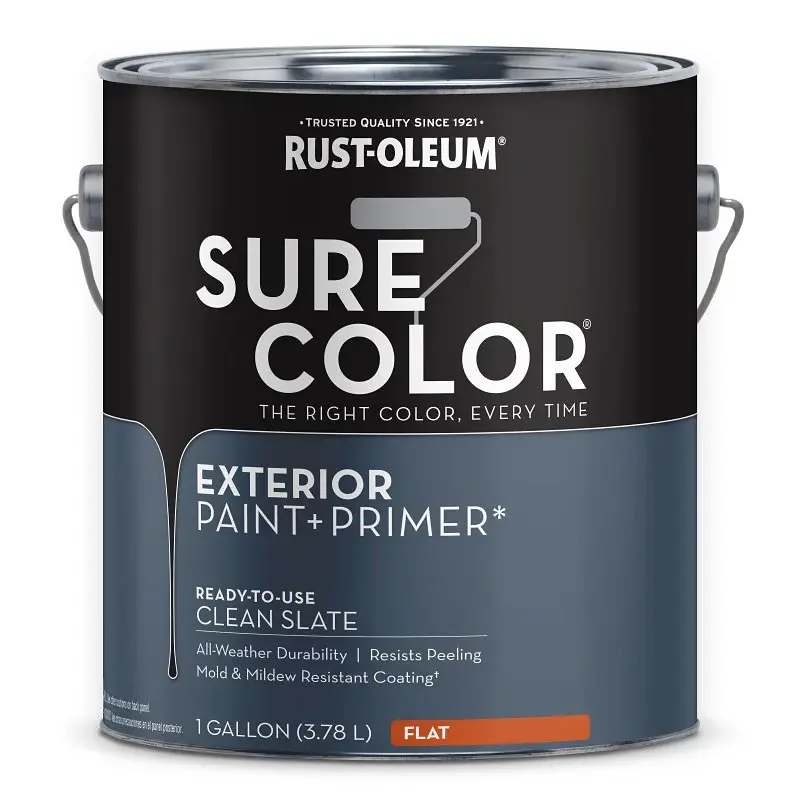 Rust-Oleum Sure Color 394674 Exterior Paint and Primer, Water, Flat, Hygienic Slate, 1 gal Can, 400 sq-ft/gal Coverage Area